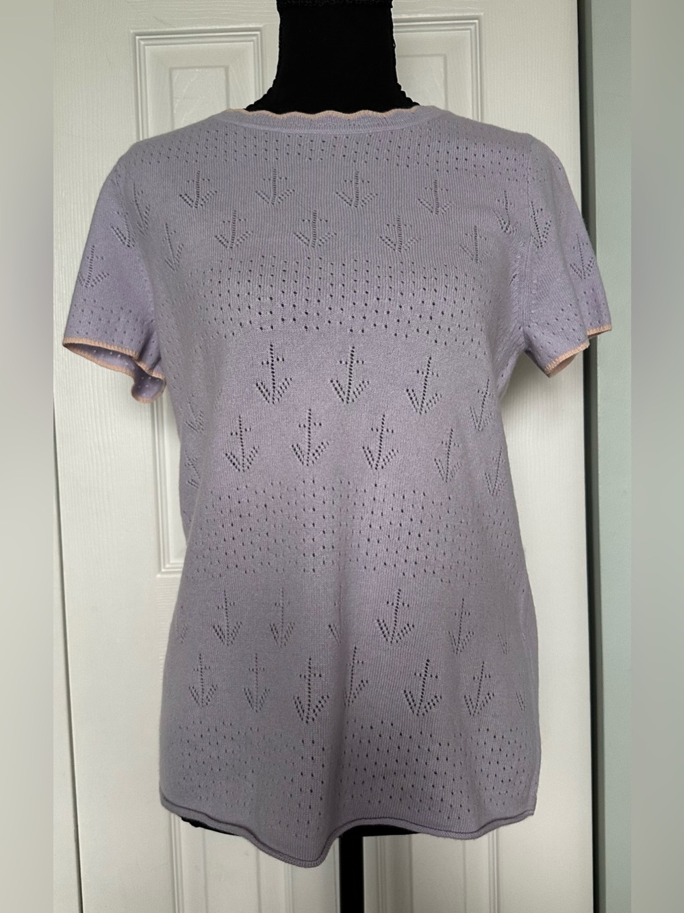 J.Crew 100% Cashmere Pointelle Short Sleeve Sweater, Purple, Size Medium